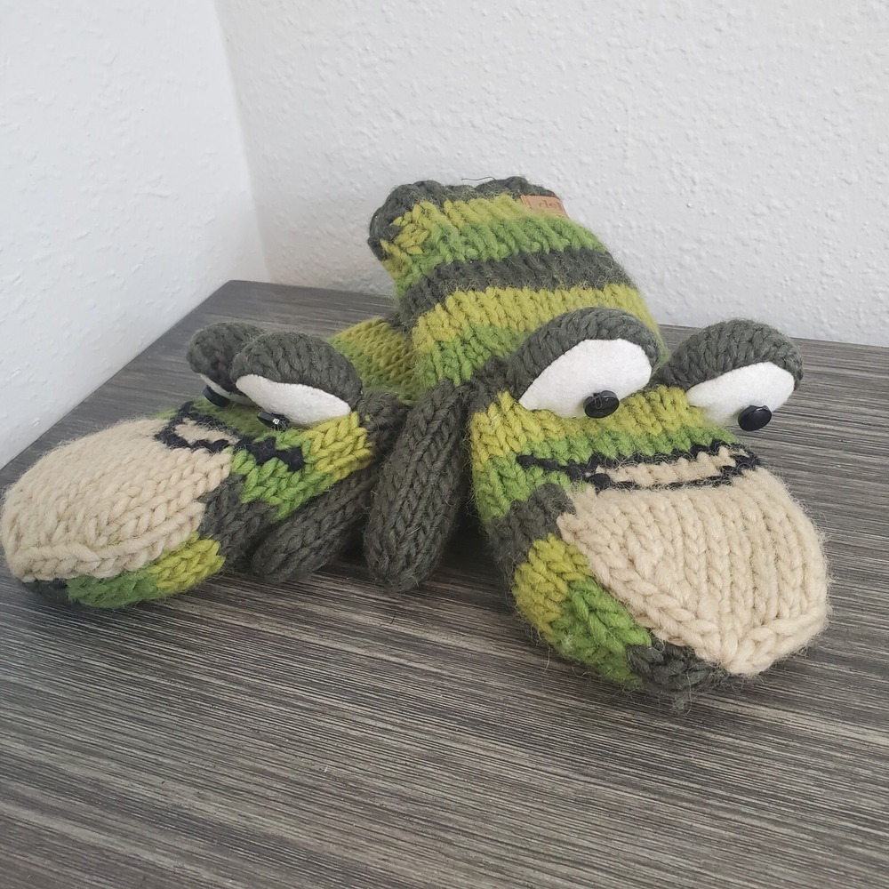 deLux Adult Wool Frog Mittens Green Knit Toad Gloves‎ GIFT Costume Cospaly Nepal